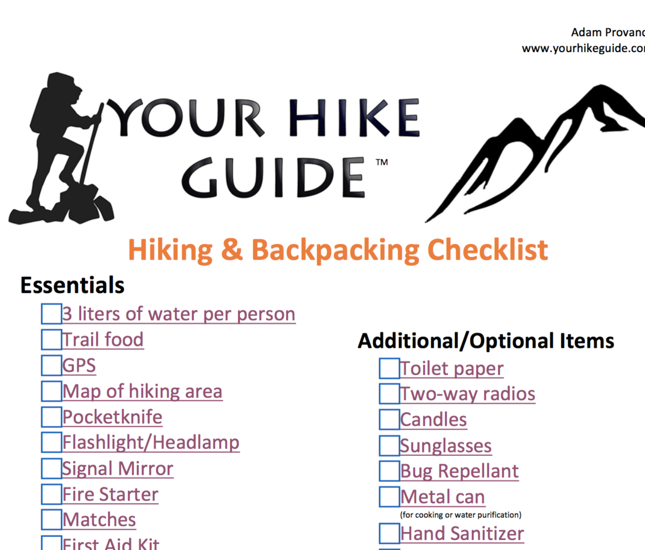 Hiking & Backpacking Checklist - Your Hike Guide